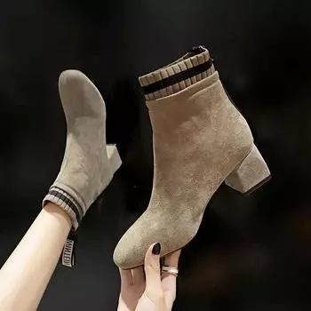Booties Elastic Elegant with Medium Heels Short Shoes for Woman Sock Footwear Suede Women s Ankle Boots New In Sale Winter 2024 35
