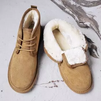 Boots for Men Casual Round Toe Flexible Comfortable Trendy Fashion All-match Non-slip Wear-Resistant Plus Velvet Popular Model 39 чёрный