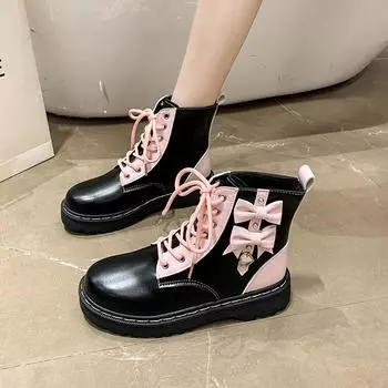 Boots for Women 2024 Autumn Versatile and Comfortable Women s Boots PU Leather Thick Sole Short Boots Rock Thick Sole Elegant 35 розовый