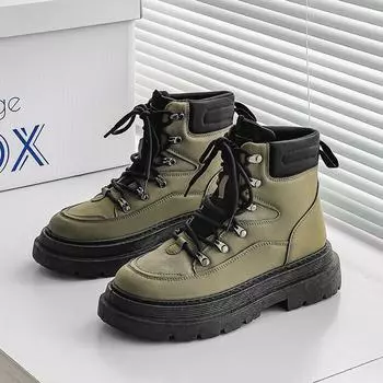 Boots Thick Bottom Outdoor Hiking Round Toe Footwear Water Proof Wear-resistant Anti-slip High Top Comfortable Spring and Autumn 39 чёрный