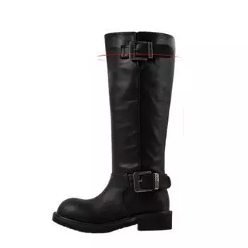 Boots women s spring new retro slim high boots thick heel knight boots big tube circumference 35