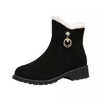 Boots women s thick-soled cotton shoes women s winter 2024 new velvet matte short boots women s flat-bottomed wedge heel mother soft-soled women s 35