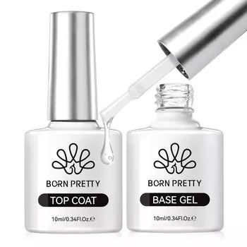 BORN PRETTY Gel Nail Top Coat Base Coat 10ml Set of No wipe Large For Gel Colored Gel Nails 2, Non-wipe, required, Capacity, Nails, UV/LED