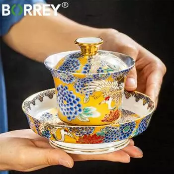BORREY 150 мл японская чаша для чая Гайвань керамический чайник пуэр чайник кунг-фу чайный сервиз чашка для чайной церемонии чайная посуда с крышкой и блюдом в подарок Style 1
