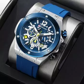 BORUSE Часы повседневные мужские часы Pointer Quartz мужские часы с большим циферблатом большие цифровые мужские часы светящиеся в темноте мужские часы с силиконовым ремешком синий
