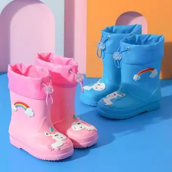 botas de lluvia Детская обувь Мультяшные резиновые сапоги для детей Милые принцессы Дождевики для мальчиков Водная обувь Противоскользящие детские сапоги 25-insole15cm синий