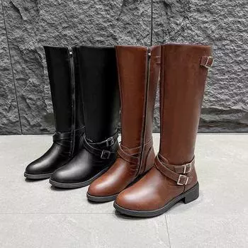 Botas De Mujer Сапоги до колена на платформе Весна Лето Рыцарь Боевая Готика Элегантная Женская Обувь На Молнии Обувь для Мотоциклистов 35 чёрный