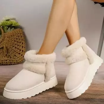 Botas de nieve de gamuza cortas de mujer zapatos casuales Calientes Челси Гамуза botas zapatos planos invierno 2024 36 бежевый