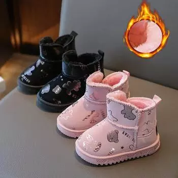 Botas Para Nia Child Snow Boots Winter New Cartoon Girl Cotton Shoe Plush Boy Ankle Boots Cute Kid Shoe Warm Padded Boot Botas 21-insole13CM чёрный