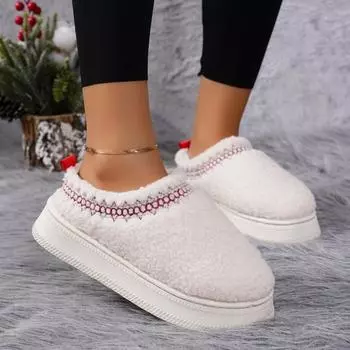 Ботинки Chelsea Ankle Snow Boots Women Winter New Brand Fur Short Plush Теплые плоские тапочки на платформе Шлепанцы Хлопковая обувь 36 бежевый