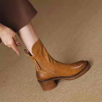 Ботинки Chelsea Square Healed Platform Boots Women New Pu Leather Zip Design Boots for Women Fashion Shunk Ankle Boots Botines 35