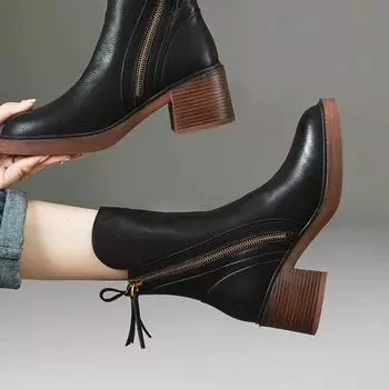 Ботинки Chelsea Square Healed Platform Boots Women New Pu Leather Zip Design Boots for Women Fashion Shunk Ankle Boots Botines 35