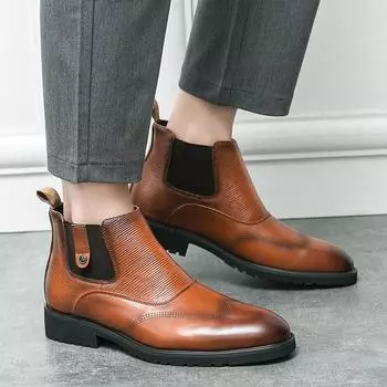 Ботинки Челси Мужская обувь Ретро мода Slip-On Деловой повседневный британский стиль Уличная одежда Классические ботильоны Мужские кожаные ботинки 38