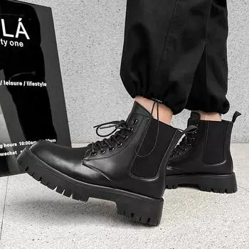Ботинки Martin на платформе мужские ботинки Chelsea Lace-Up Smoke Boots осенние ботинки средней высоты на платформе повседневные мужские ботинки 38 чёрный