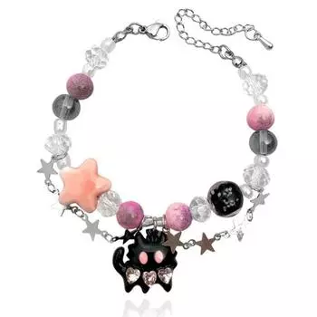 Bow Black Cat Heart Bracelet Dopamine 2 Layer Hand Chain Aesthetic Pentagram Star Bangle Summer A