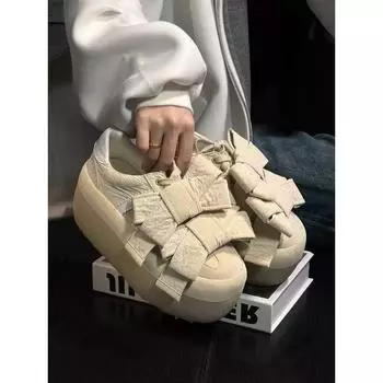 Bow lace-up muffin platform women s versatile small height increase casual shoes board shoes single shoes tide 35