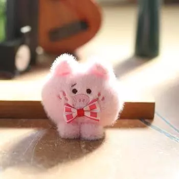 Bow Pig Cute Plush Stuffed Toy Keychain Bag Decor Pp Cotton Gift Girls For Plaid Bow