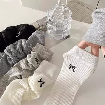 Bow Super Miu Wind Women S Medium Tube Solid Color Versatile Breathable Mesh Medium Tube Socks Children One Size серый