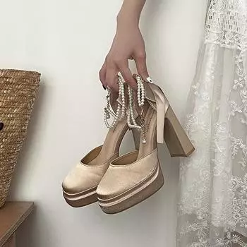 Bow temperament high heels women s spring new wear waterproof table fashion super high heel sandals 34