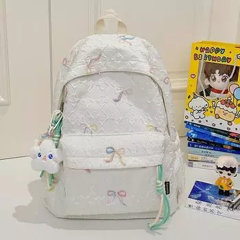 Bowknot Backpack Print With Comfortable Shoulder Straps For School Outings And WhiteCharms