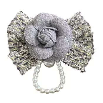 Bowknot Camellia Pearls Brooch Stylish Flower Shaped Breastpin Ethnic Style Lapel Pins Festive Holiday Gift for Her серый