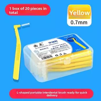 Box of 20 Orthodontic Interdental Cleaning L-shaped Toothbrushes tooth point жёлтый