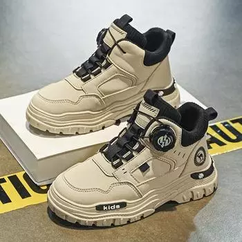 Boy Black Outdoor Hiking Boots Girl Beige Ankle Boots Child High Sport Shoes Kids Teens Students School Sneakers Plus Size EU:32 жёлтый