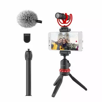 BOYA Smartphone Video Rig Мини-штатив для смартфона с видеомикрофоном, совместимый с iPhone 13, 12, 11, 11 Pro, XS, XR, X, 8, 7, Android, совместимый с