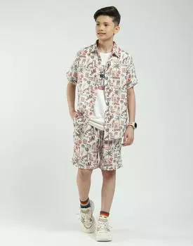 Boys Regular Fit Printed Co-ord Set | Half Sleeve Shirt with Shorts | Casual Co-ord Set for Boys 5-6 YR