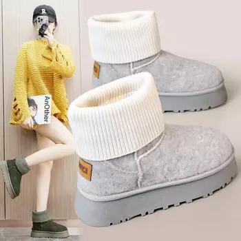 BR9981 Women s Plus Velvet Mid-Cut Korean Snow Boots: Solid Color, Warm, Casual for Autumn/Winter 2024 40 зелёный