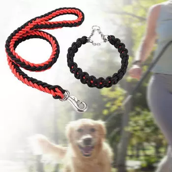 Braided Dog Leash Convenient Nylon Rope Portable for Cycling Jogging Hiking Outdoor Red Black