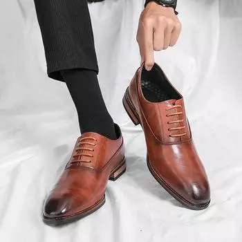 Brand Men s Classic Retro Casual Leather Shoes Mens Brogue Leather Shoes Men Fashion British Style Lace Up Casual Business Shoes 37 чёрный