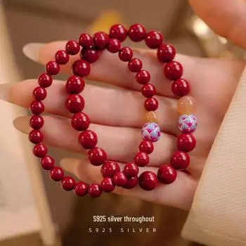Браслет Banyan Tree S925 Silver Cinnabar Lotus с солнечным камнем - подарок по знаку зодиака для мужчин и женщин 6mm серебряный