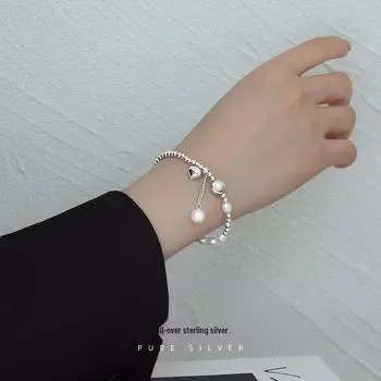 Браслет Banyan Tree S925 Silver Heart Pearl - корейский стиль Fresh Love Bead Design BRS288; 925 Silver белого золота