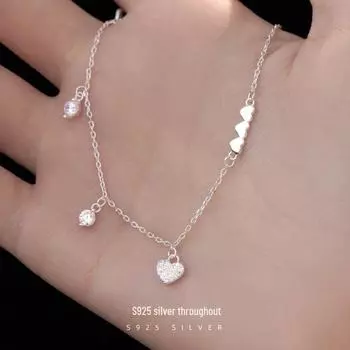 Браслет Banyan Tree S925 Silver Heart с бриллиантами для женщин - корейский сладкий нишевый дизайн BRS331 серебряный