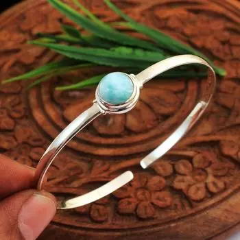 Браслет-браслет Larimar, серебряные украшения, серебро 925 пробы, ювелирные изделия из натуральных драгоценных камней, ювелирные изделия ручной работы синий