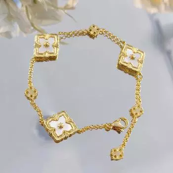 Браслет Bratti White Fritillary Four-Leaf Clover в винтажном стиле, модный кружевной браслет с бриллиантами в растительном стиле