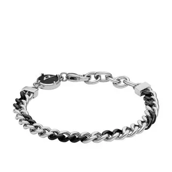 Браслет-цепочка Diesel Silver and Black из нержавеющей стали One Stainless No для мужчин, двухцветный (модель:DX1498931), Размер, сталь, камни.