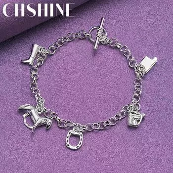 Браслет CHSHINE из стерлингового серебра 925 пробы с подвеской в виде лошади/сапог/подковы для женщин, свадебная вечеринка, модные ювелирные изделия с шармом 20CM 8inches