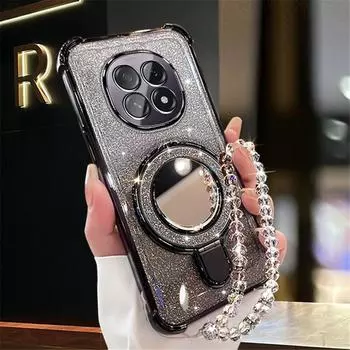 Браслет-держатель для телефона с блестками и зеркалом для Huawei P30 Lite P40 P50 P60 Pura 70 Pro Mate 40 50 60 Мягкий противоударный чехол-подставка For Huawei P30