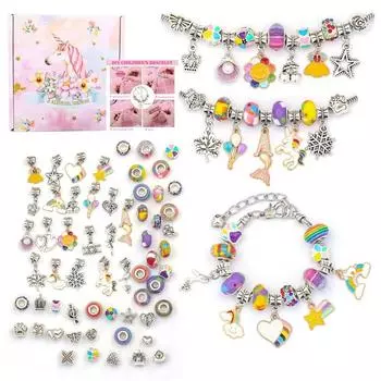 Браслет DIY Charm Браслет Ожерелья Ювелирные Изделия Набор Для Изготовления С Розовой Подарочной Коробке Для Девочек Женщин Валентина День Рождения Рождественский Подарок фиолетовый