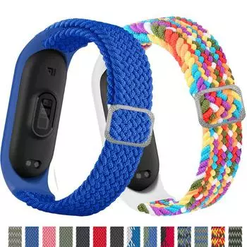 Браслет для Mi Band 7 6, эластичный регулируемый нейлоновый плетеный браслет Miband4 5 Correa, браслет для Xiaomi Mi Band 4, 3, 5, 6, 7, ремешок Mi band 3 4 5 6