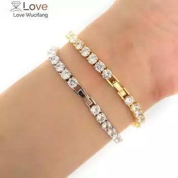 Браслет для мужчин в стиле хип-хоп Iced Out Single Row Rhinestones Chain Bling Tennis Charm Bracelets Zirconia Bracelets Link Chain Jewelry золотой