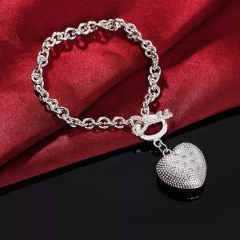 Браслет Heart Key AAA с цирконом, серебро 925 пробы, романтические украшения 20cm