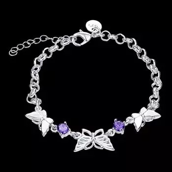 Браслет и браслет Lekani Purple Crystal Butterfly для женщин, стерлинговое серебро 925 пробы, ювелирные украшения для девочек, Pulseira Feminina