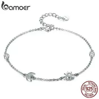 Браслет и браслеты BAMOER из 100% стерлингового серебра 925 пробы с застежкой-лобстером, звездой и луной, прозрачным цирконием