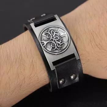 Браслет Irish Knot Viking Tree of Life, очаровательный мужской кожаный браслет, модные украшения в стиле хип-хоп и панк, рок-вечеринка, подарок бронзовый