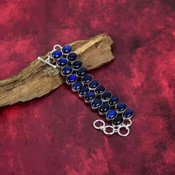 Браслет из лабрадорита Blue Flash, ювелирные изделия из цельного серебра 925 пробы с драгоценными камнями, браслет ручной работы на День матери Adjustable With 8 Inches синий