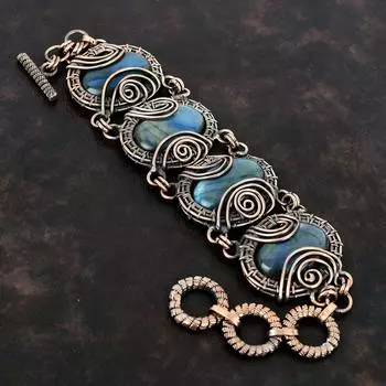 Браслет из лабрадорита Браслет из медной проволоки Регулируемый браслет-цепочка Драгоценный камень Медные украшения Элегантный браслет ручной работы Подарки для него