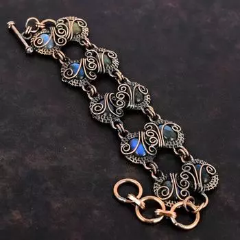 Браслет из лабрадорита Браслет из медной проволоки Регулируемый браслет-цепочка Антикварные медные украшения Браслет из драгоценных камней ручной работы Подарки для жены